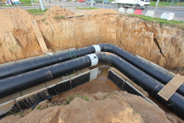 istock sewer pipe in the trench 812575730