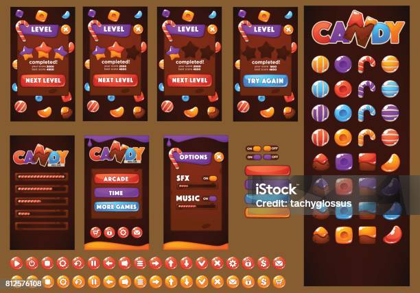 Sweet Glossy And Fun Candy And Chocolate Stock Illustration - Download Image Now - Leisure Games, Mobile App, Graphical User Interface