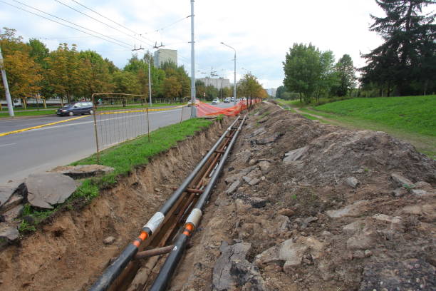 istock sewer pipe in the trench 812576264