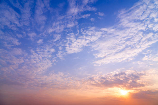 sunset sky with rays of light shining clouds and sky background and texture