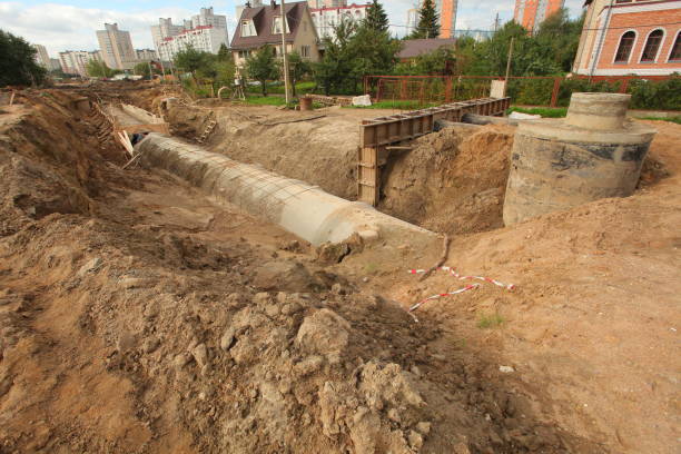 istock sewer pipe in the trench 812579790