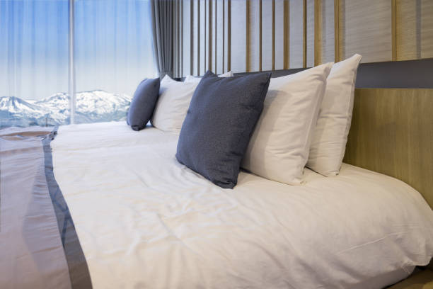 azuma ośnieżony widok na góry w luksusowym hotelu z sypialnią, fukushima, japonia - winter snow landscape house zdjęcia i obrazy z banku zdjęć