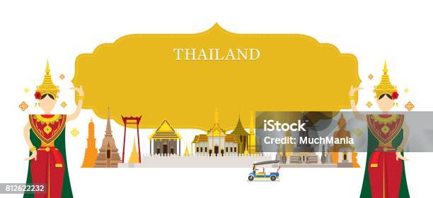 Thailand Landmarks Traditional Dance Frame Stock Illustration - Download Image Now - Thailand, Jinrikisha, Thai Culture
