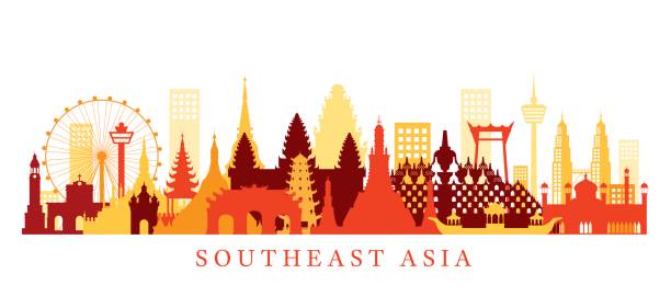 illustrations, cliparts, dessins animés et icônes de l’asie du sud-est landmarks skyline, forme - burmese culture