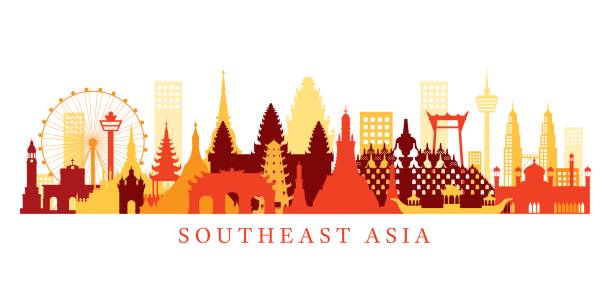 ориентиры скайлайн, форма - southeast asia stock illustrations