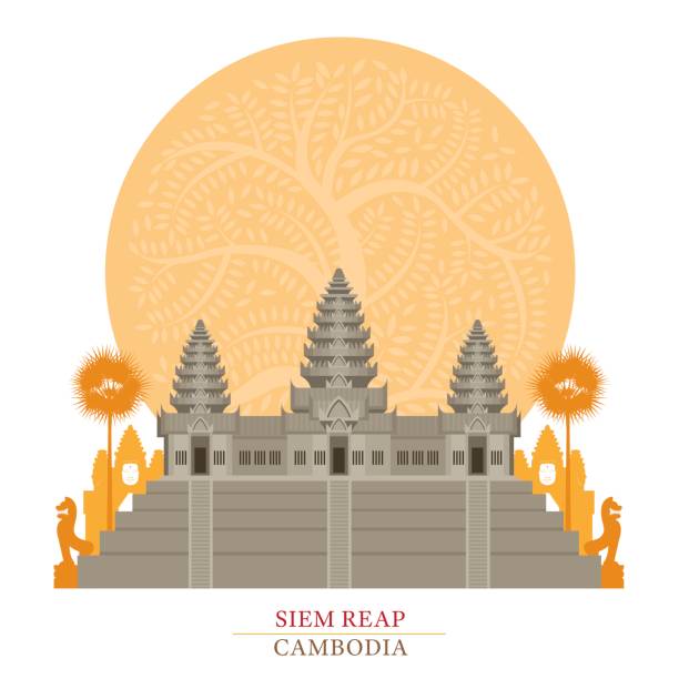 ilustrações de stock, clip art, desenhos animados e ícones de angkor wat, siem reap, cambodia with decoration background - angkor wat
