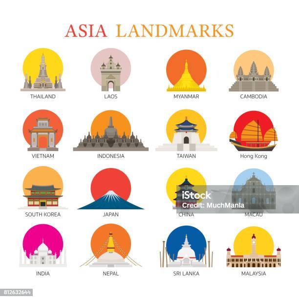 Asia Landmarks Architecture Building Icons Set Stock Illustration - Download Image Now - Famous Place, Asia, Vietnam