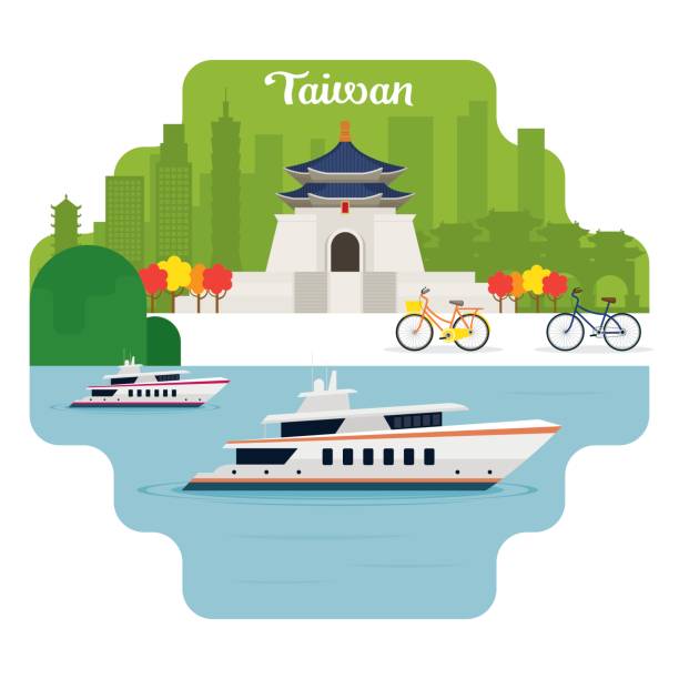 illustrazioni stock, clip art, cartoni animati e icone di tendenza di punti di riferimento per viaggi e attrazioni a taiwan - national chiang kai shek memorial hall