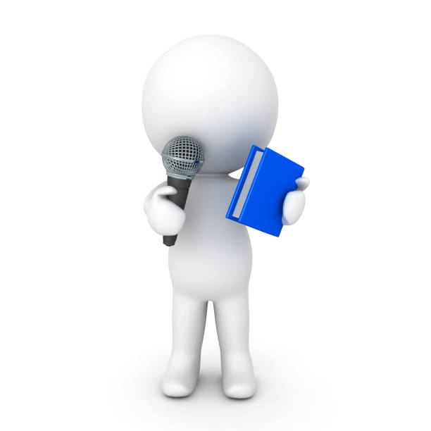 istock 3D Character talking on the microphone and holding a book 812711032