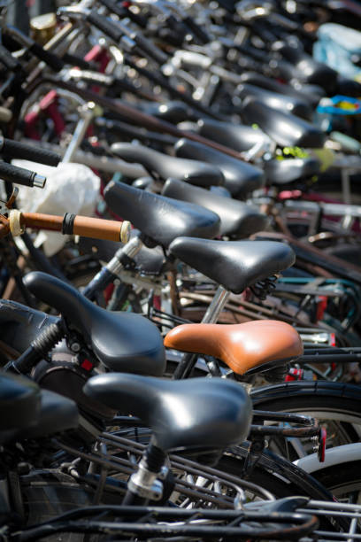istock one brown bike saddle in focus 812725768