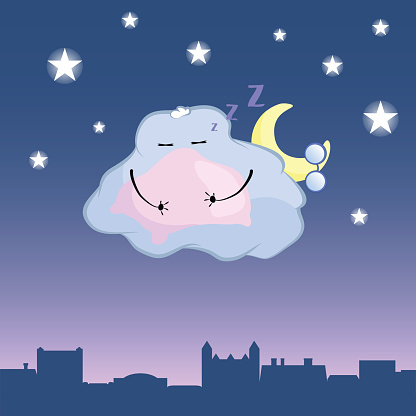 Cute Cloud Character Cartoon Vector Illustration Sleepy Cloud Above