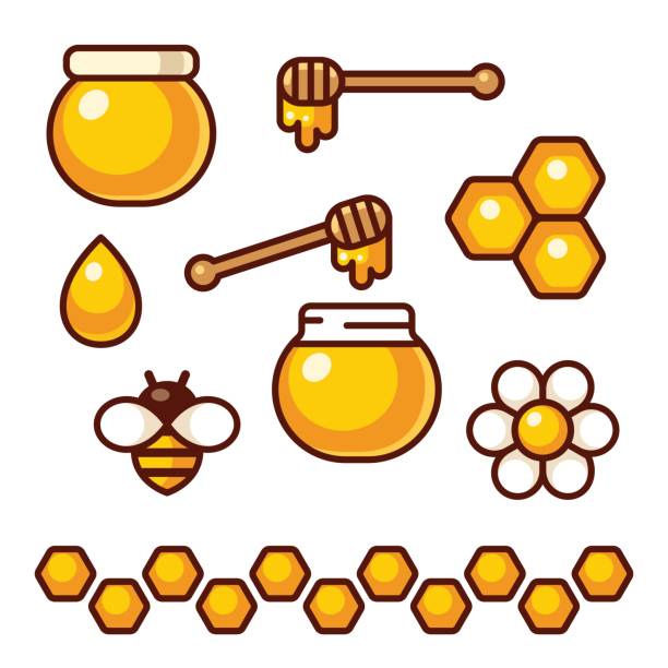 ilustraciones, imágenes clip art, dibujos animados e iconos de stock de icono de miel - spoon honey cute jar