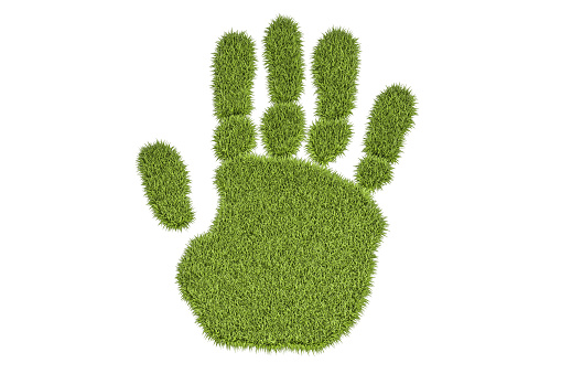 Grass human hand print, 3D rendering isolated on white background