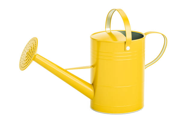 istock Yellow watering can, 3D rendering isolated on white background 812756684
