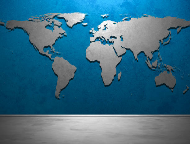 istock World map on concrete wall in room 812757676
