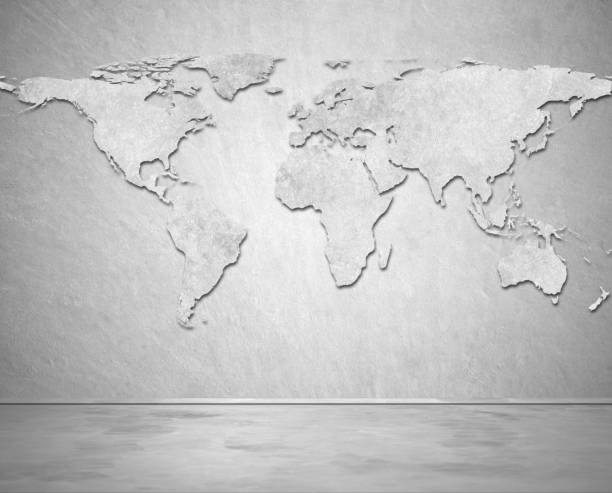 istock World map on concrete wall in room 812760014
