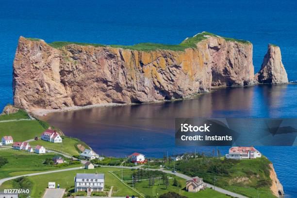 A Look At The Small Town Of Percé And Its Famous Rocher Percé Part Of The Gaspé Peninsula In Québec Stock Photo - Download Image Now