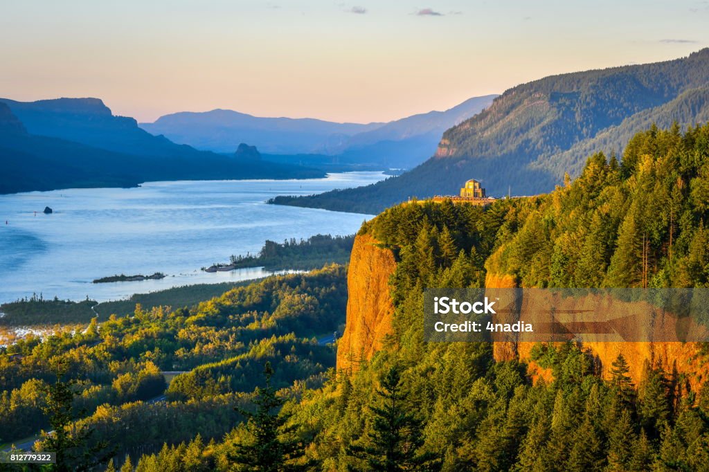 Sunset At Columbia River Gorge, Oregon Sunset At Columbia River Gorge Columbia River Gorge Stock Photo