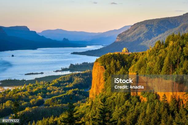 Sunset At Columbia River Gorge Oregon Stock Photo - Download Image Now - Columbia River Gorge, Oregon - US State, Columbia River