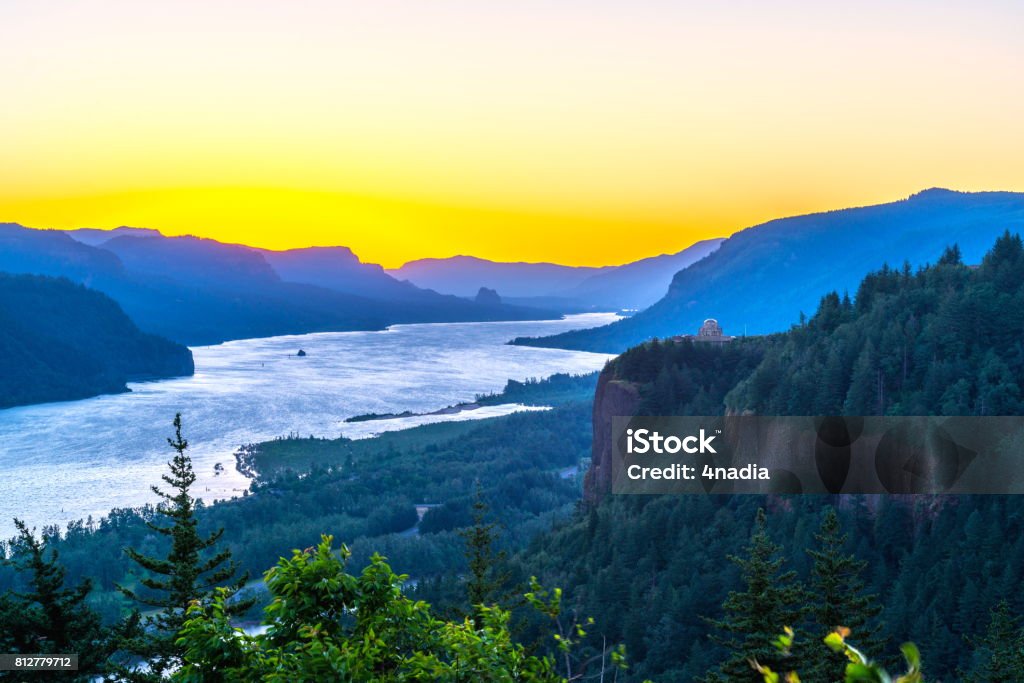 Morning dawn over columbia river gorge,Oregon Morning dawn over columbia river gorge 2017 Stock Photo