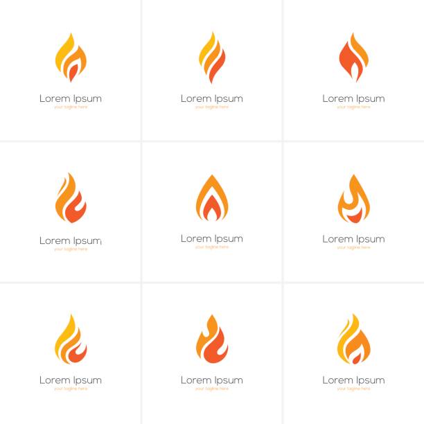 ilustraciones, imágenes clip art, dibujos animados e iconos de stock de conjunto de iconos de la llama. - antorcha