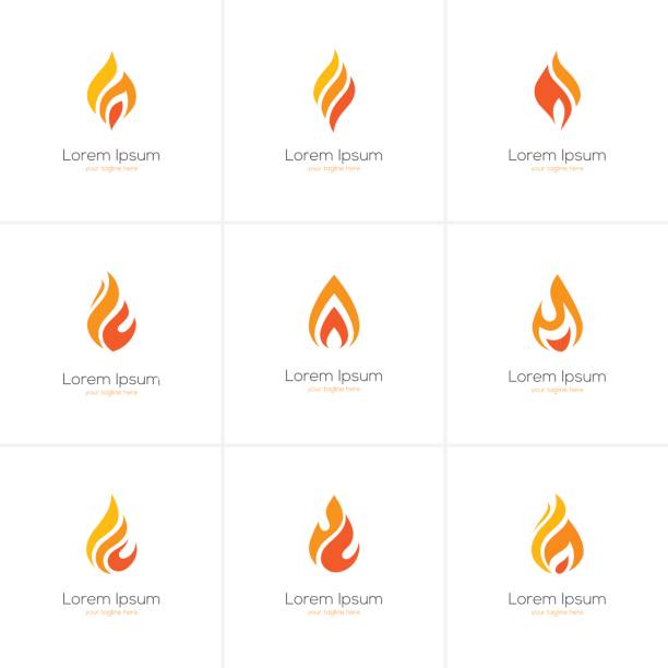 Flame icons set. Fire, oil and gas industry symbol isolated on white background.