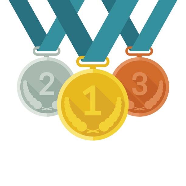 Medals from gold, silver and bronze Prize medals with ribbons on white background. Vector banner with medals from gold, silver and bronze in flat style. the olympic games stock illustrations