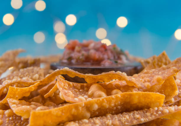 istock Selective Focus of Crispy Fried Bubbles on Homemade Chips 812795756