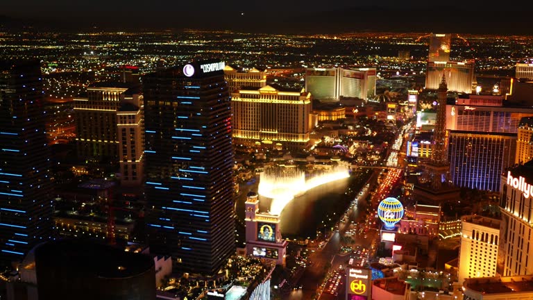 Las Vegas, Nevada Aerial view of Las Vegas Strip at night