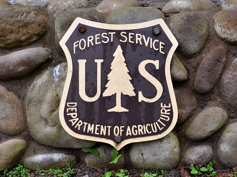 BAY MILLS TOWNSHIP, MI - MAY 28:  A Forest Service sign in Bay Mills Township, MI is shown on May 28, 2017. Bayview campground is part of Hiawatha National Forest.