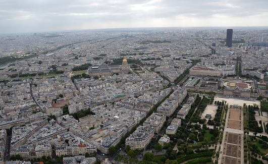 PARIS - AUG 8:  View from the Eiffel Tower in Paris, France is shown on August 8, 2016. It was originally the entrance to the 1889 World Fair.