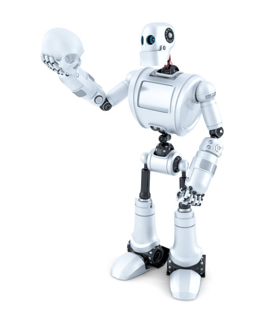 istock Robotic holding a human skull. Isolated. Contains clipping path 812847624