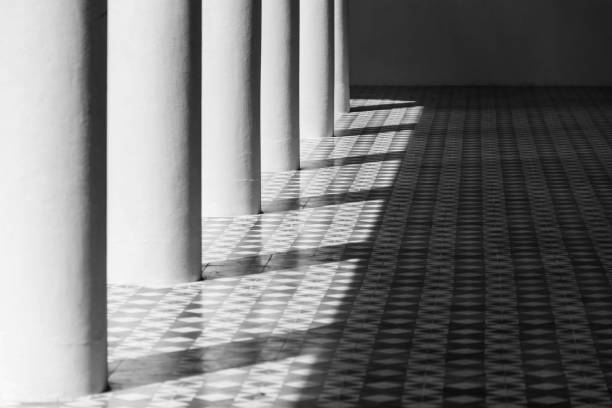 istock Light and shadow on the floor, black and white style 812847980