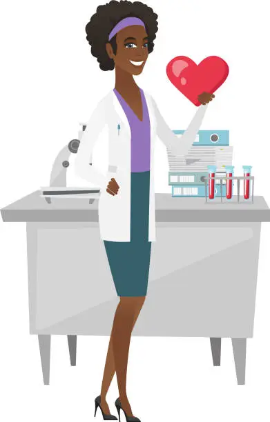 Vector illustration of African-american doctor holding a big red heart