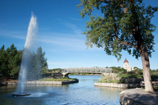 Waskana Centre Park, with the Parliament building across the lake, Image taken from a tripod.