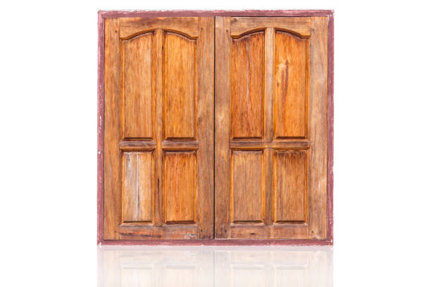 istock closed  two panel wood window thailand asian style isolated on white. 812893744