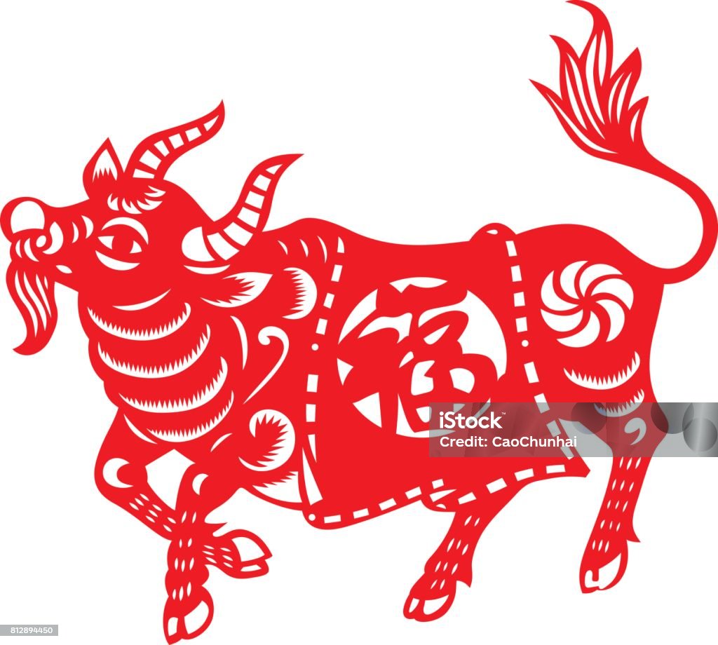 Signe du zodiaque chinois de boeuf - clipart vectoriel de Année du Boeuf libre de droits