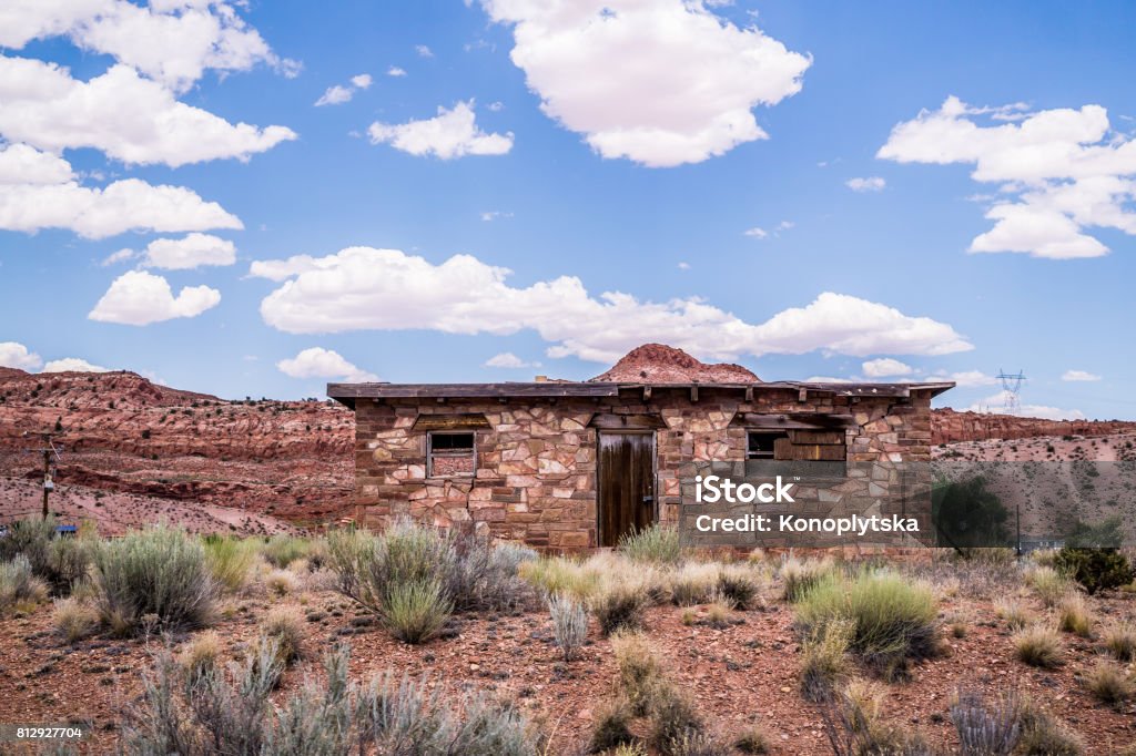 Village house in the reservation native american ethnity. Arizona, United States Hopi House. The building is in the style of ancient buildings of the Indian tribe Hopi. Tourist attractions of the Grand Canyon Village Native American Reservation Stock Photo