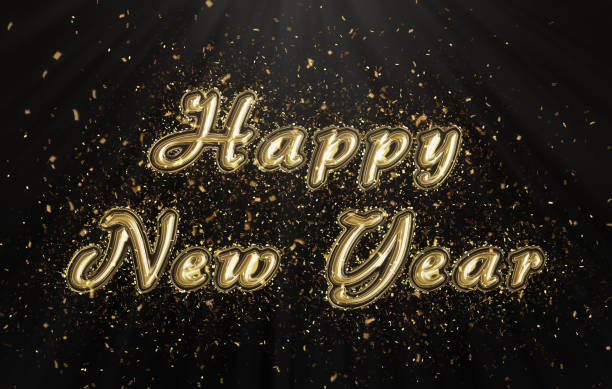 istock Gold Happy New Year with confetti 812933384