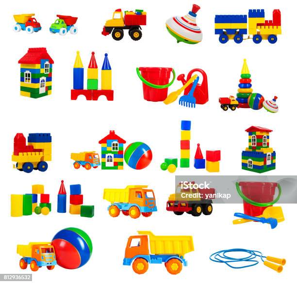 Colorful Toy For Children Isolated On White Background Set Stock Photo - Download Image Now