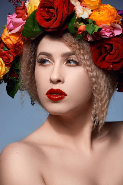 istock fashion model wearing flower crown 812939310