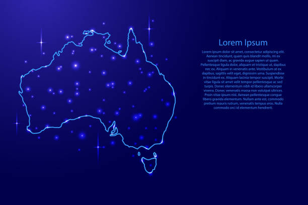 istock Map Australia from the contours network blue, luminous space stars of vector illustration 812942364