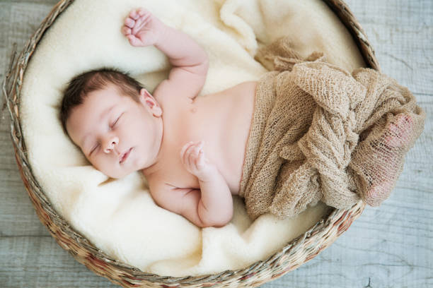 istock baby sleeps in basket 812942632