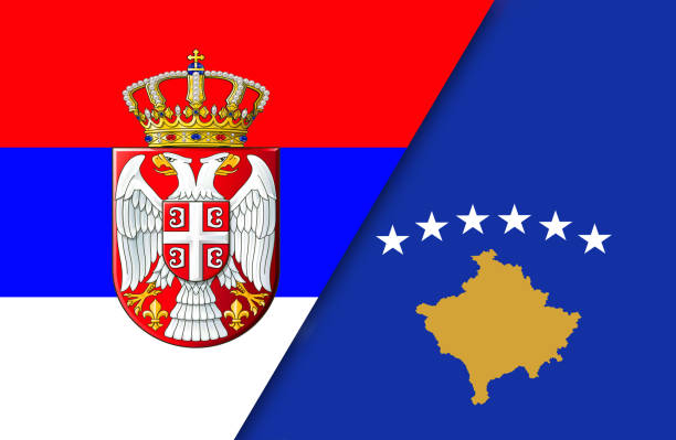 ilustrações de stock, clip art, desenhos animados e ícones de serbian and kosovo flag - bandeira da sérvia