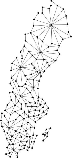 istock Sweden map of polygonal mosaic lines network, rays and dots vector illustration. 812942832