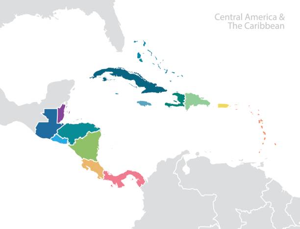 mittelamerika und die karibik-karte - map central america panama guatemala stock-grafiken, -clipart, -cartoons und -symbole