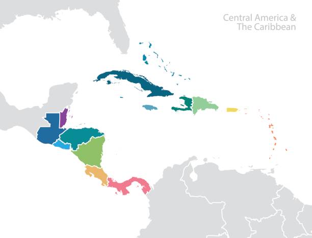 illustrazioni stock, clip art, cartoni animati e icone di tendenza di mappa dell'america centrale e dei caraibi - america centrale