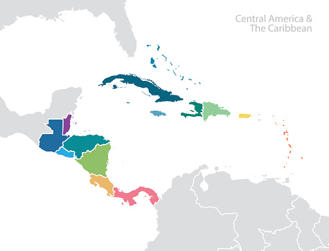Central America and the Caribbean map. Vector