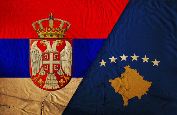 istock Serbian and Kosovo grunge flag 812945464