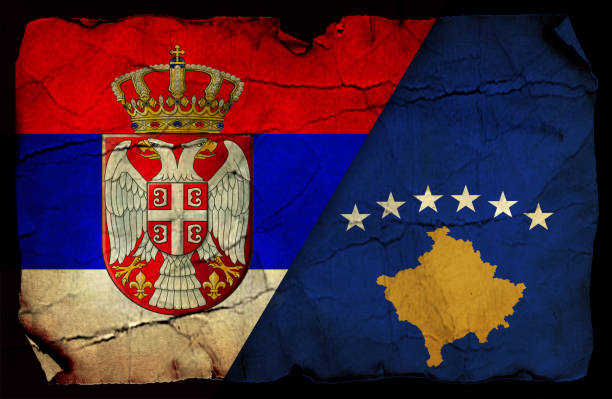 istock Serbian and Kosovo grunge flag 812945668